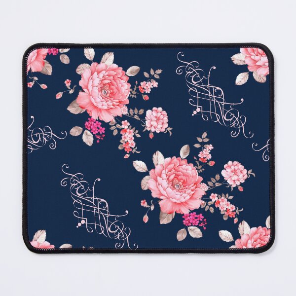 Artikelvorschau, Rosa Blumen mit einem Rahmen mit dunkelblauem Hintergrund entworfen und verkauft von TenderSoar.