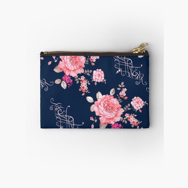 Artikelvorschau, Rosa Blumen mit einem Rahmen mit dunkelblauem Hintergrund entworfen und verkauft von TenderSoar.
