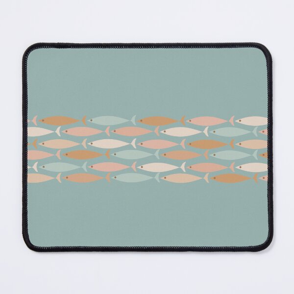 Item preview, Fish Stripe 6 - Minimalist Mid Mod Fish Pattern Teal Blue Gray Blush Ochre designed and sold by kierkegaard.