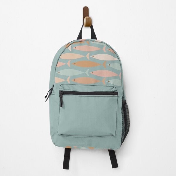 Item preview, Fish Stripe 6 - Minimalist Mid Mod Fish Pattern Teal Blue Gray Blush Ochre designed and sold by kierkegaard.