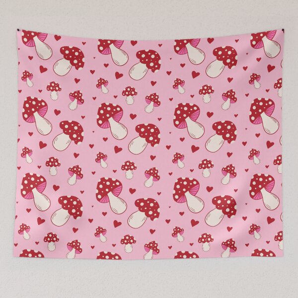 Item preview, Amanita Mushrooms illustration. Fungi Pattern Pink and Red designed and sold by WeirdyTales.