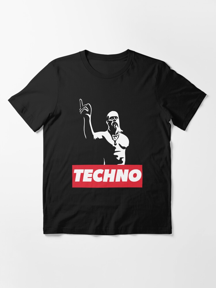 Thumbnail 3 of 7, Essential T-Shirt, Techno Viking meme legend for techno DJ, raver, club, festival designed and sold by primordialcloud.