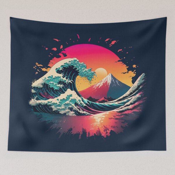 Artikelvorschau, Sonnenuntergangs-Hommage an die Große Welle vor Kanagawa entworfen und verkauft von Mythic-Dream.