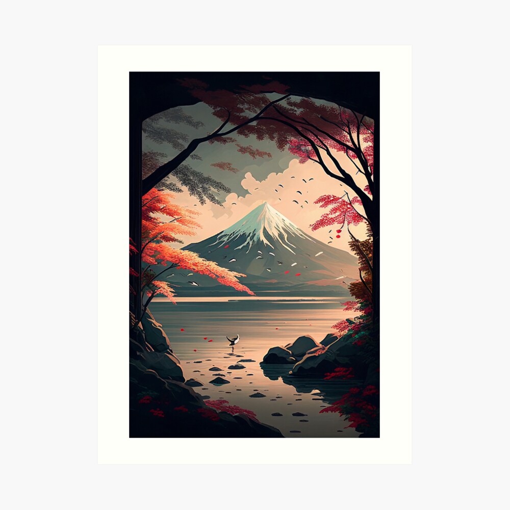 Illustration Japanese landscape painting style