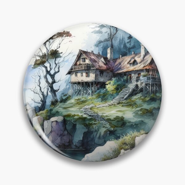 Item preview, Landscape stylized watercolor, home on a lake designed and sold by artefacta.
