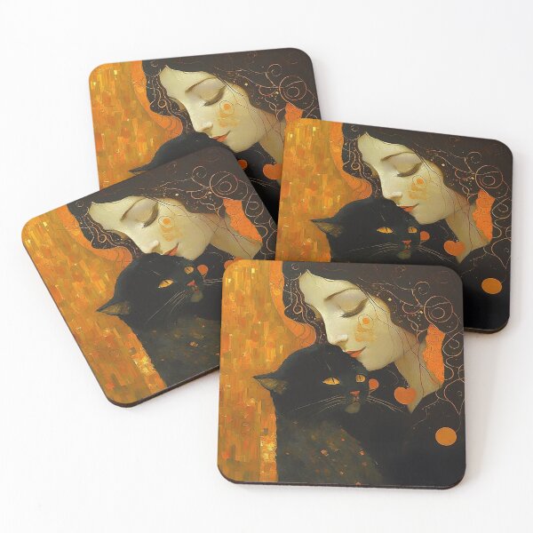 Item preview, Black Cat - The Kiss - Gustav Klimt remake - for cat lovers, for Klimt lovers designed and sold by EmeraldeaArt.