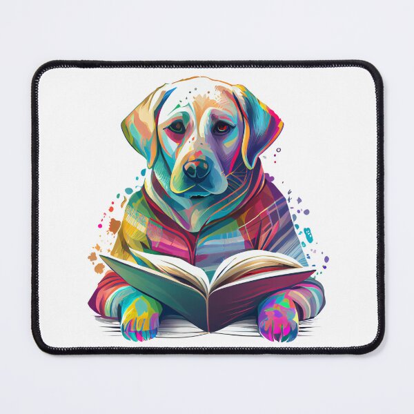 Item preview, "Funky Labrador: A Colorful Illustration of a Dog in a Sweater Reading a Book" designed and sold by Mykhailov.
