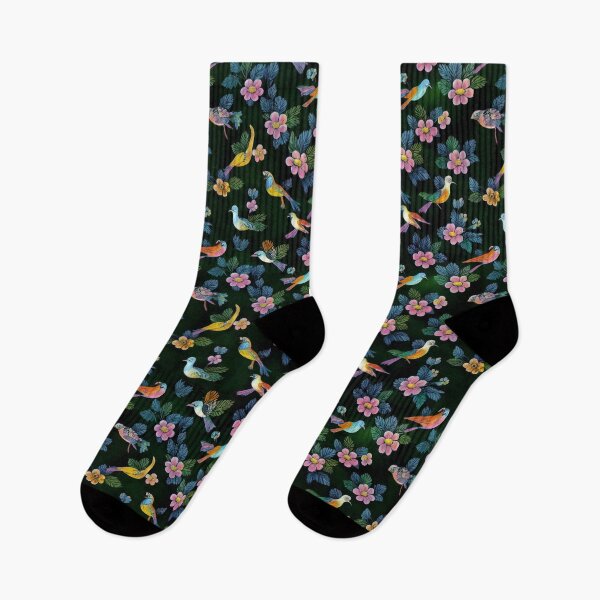 Item preview, Birds on black background with pink flowers designed and sold by YeKnot.