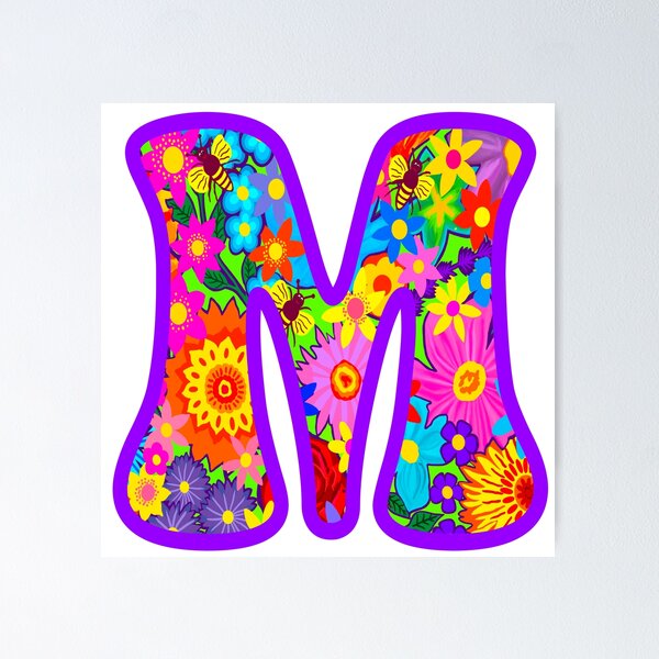 Item preview, Purple Purple Floral Alphabet Letter M– Colorful Boho Psychedelic Flower Typography Art designed and sold by Vividality.