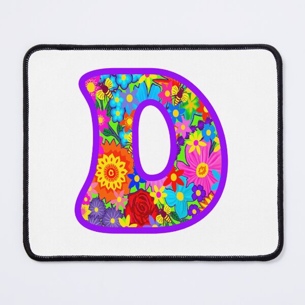 Artikelvorschau, Lila Lila Blumenalphabet Buchstabe D – Bunte Boho Psychedelic Flower Typography Art entworfen und verkauft von Vividality.