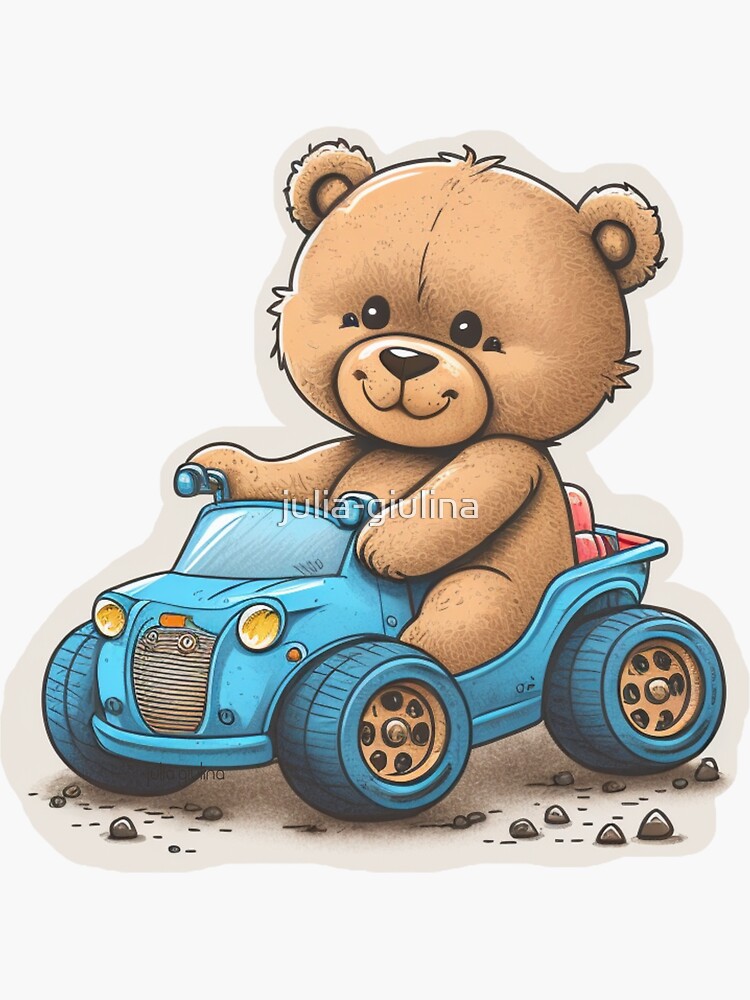 Teddy bear drives a car | Sticker