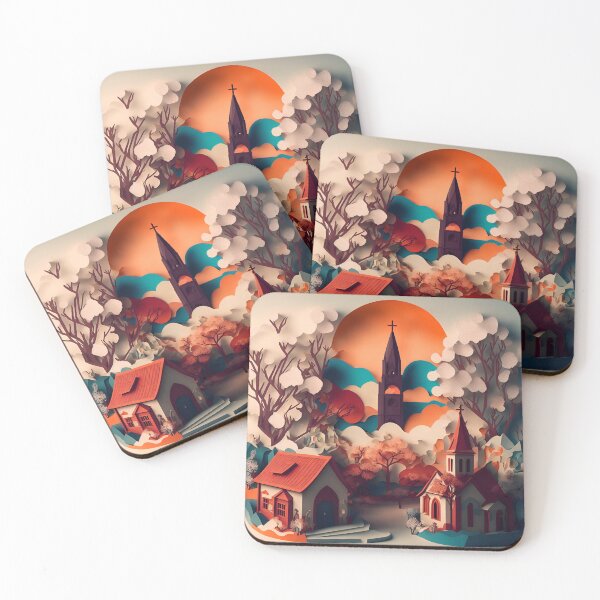 Item preview, Church View in Paper art style designed and sold by FormFinder.