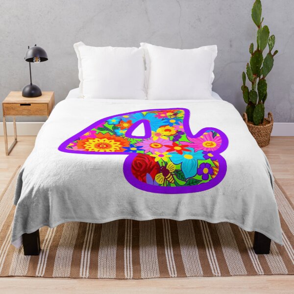 Item preview, Purple Psychedelic Floral Number 4 | Colorful Birthday Art designed and sold by Vividality.