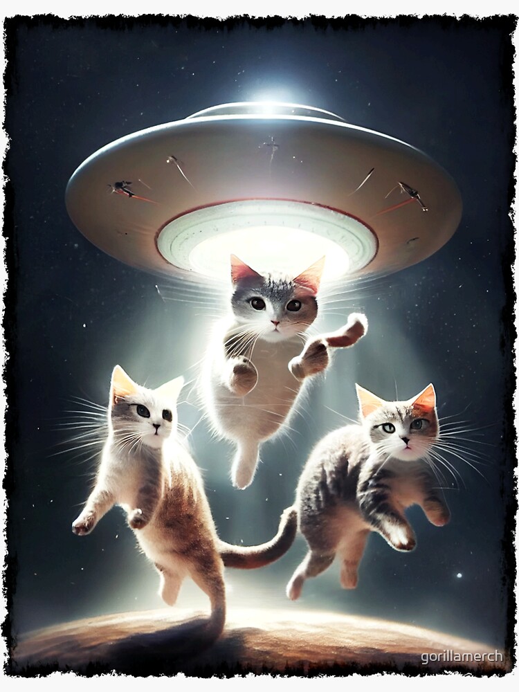 Space Cats, Alien Abduction, UFO Cat Design Sticker for Sale by  gorillamerch