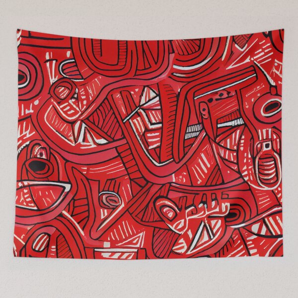 Item preview, Vibrant Drawn Red Eclectic Pattern Digital Painting designed and sold by CodeAndColors.