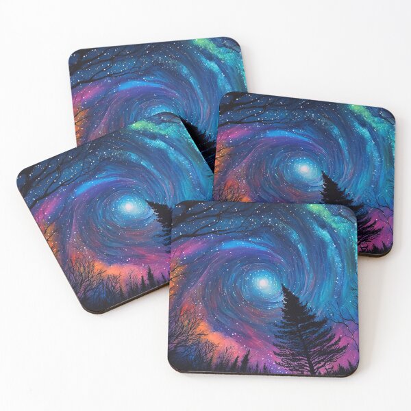 Item preview, Sparkling Colorful Winter Night Sky in Vibrant Hues With Trees designed and sold by ThreadofHonor.