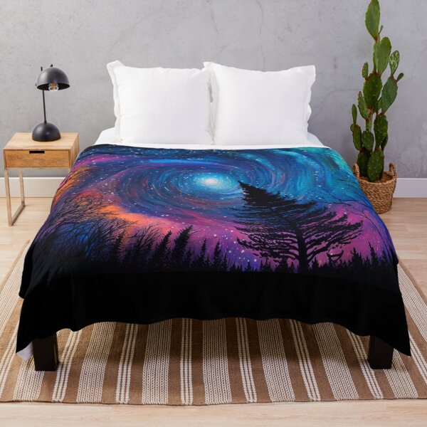 Item preview, Sparkling Colorful Winter Night Sky in Vibrant Hues With Trees designed and sold by ThreadofHonor.