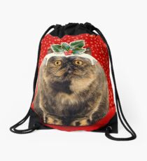 Funny Fat Christmas Pudding Cat Drawstring Bag