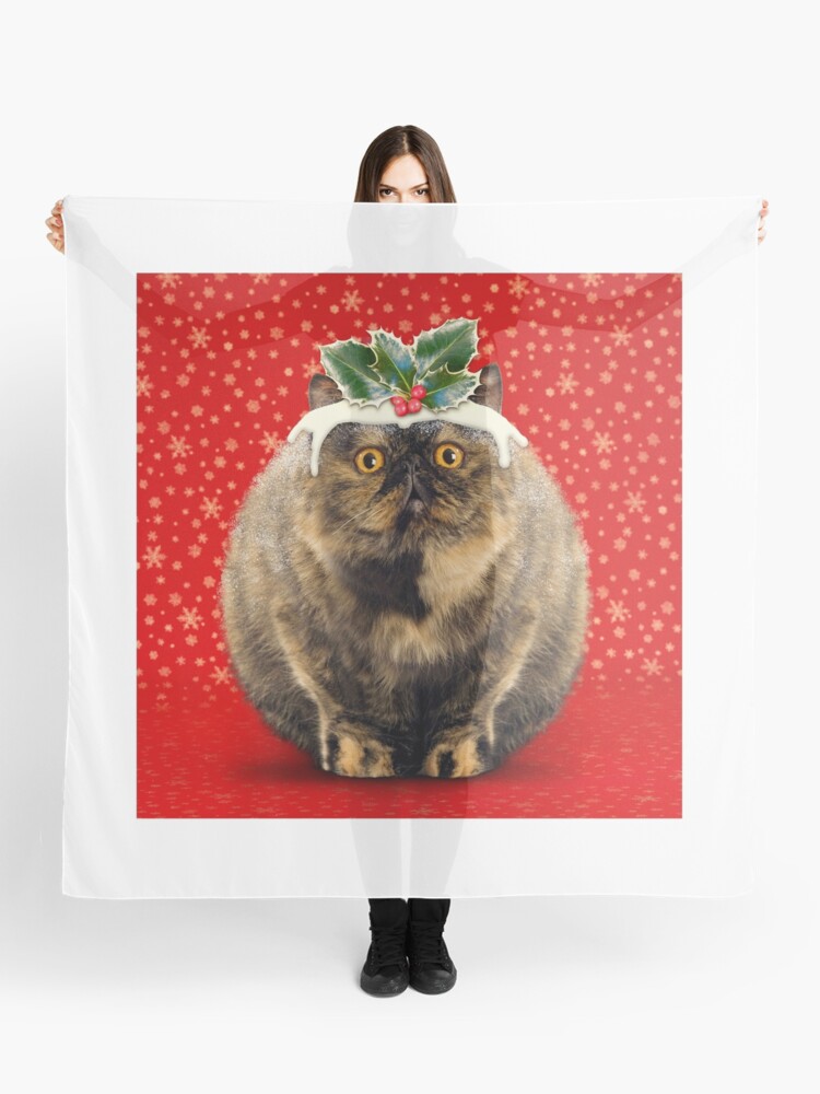 Funny Fat Christmas Pudding Cat Scarf By Ardeaonline Redbubble