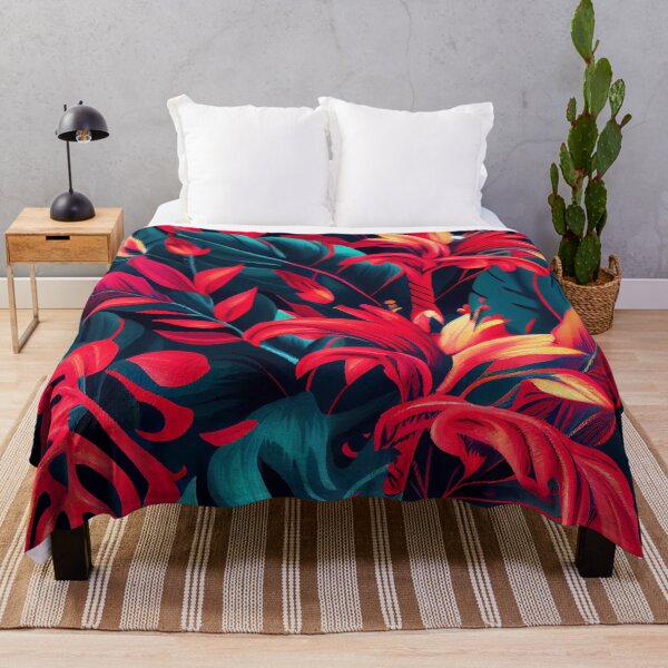 Item preview, Red Bright Dense Tropical Pattern Digital Painting designed and sold by CodeAndColors.