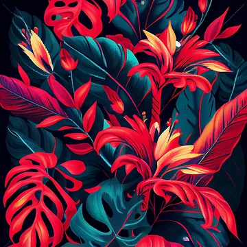 Vorschaubild zum Design Red Bright Dense Tropical Pattern Digital Painting von CodeAndColors