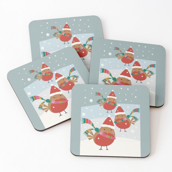 Item preview, Three Cute small Christmas birds in Santa hats playing in the snow designed and sold by marina63.