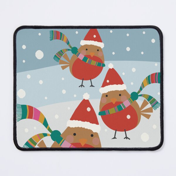 Item preview, Three Cute small Christmas birds in Santa hats playing in the snow designed and sold by marina63.