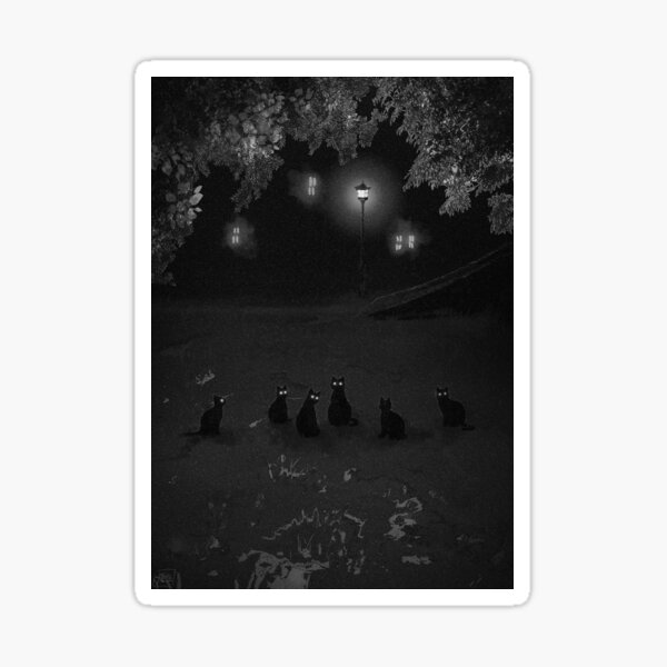 Ominous Cats Black & White Sticker