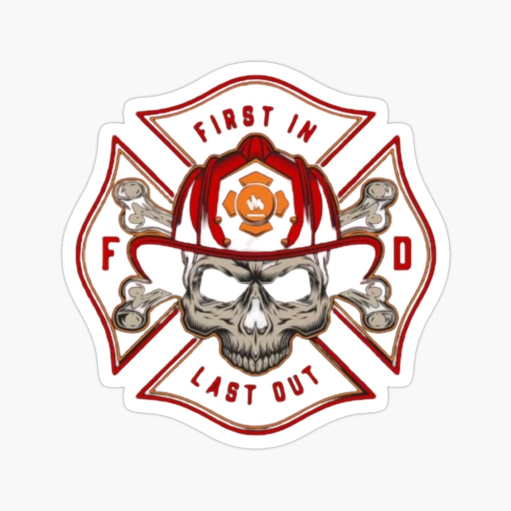 FIREFIGHTER SKULL FIRST In Last Out Fireman Lanyard Reel Badge ID