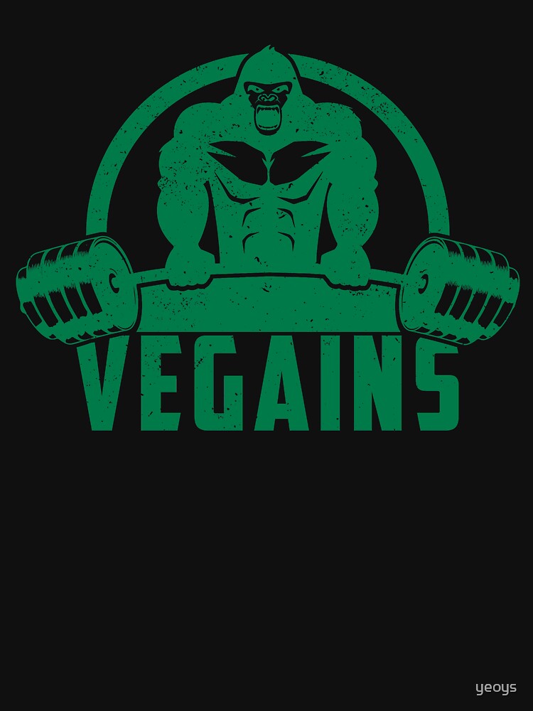 Vegains Vegan Muscle Gorilla - Funny Workout Quote Gift by yeoys