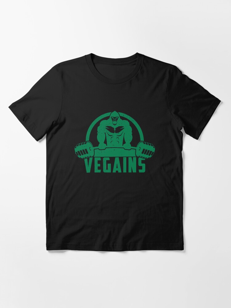Alternate view of Vegains Vegan Muscle Gorilla - Funny Workout Quote Gift Essential T-Shirt