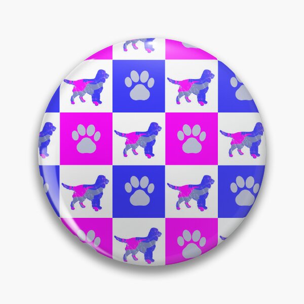 Artikelvorschau, Sprocker Spaniel Dog & Paw Print Crazy Hot Pink & Blue Strudel entworfen und verkauft von AMSonArt.