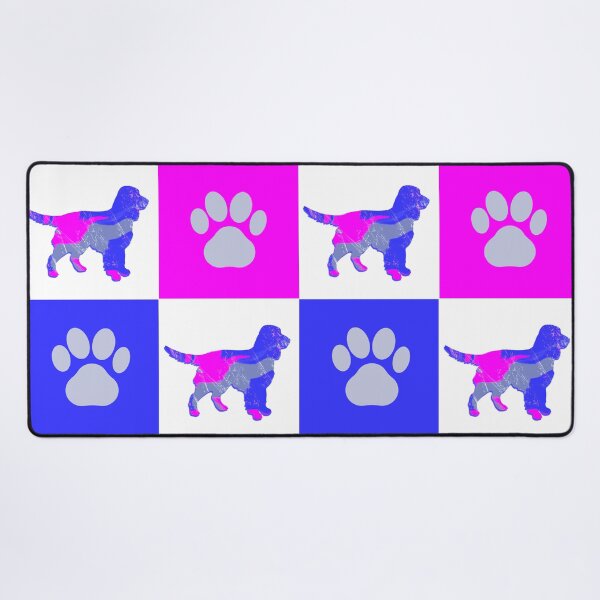 Item preview, Sprocker Spaniel Dog & Paw Print Crazy Hot Pink & Blue Swirls designed and sold by AMSonArt.