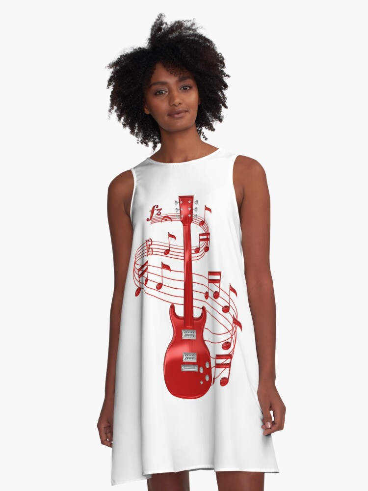 Robe Trapeze Guitare Electrique Rouge Avec Des Notes De Musique Par Cooldoodles Redbubble