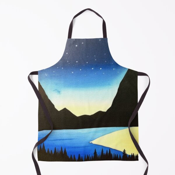 Item preview, Starry Night Sky Over a Mountain Lake in Watercolor designed and sold by SquishStitches.