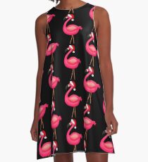 Pink Flamingo Christmas A-Line Dress