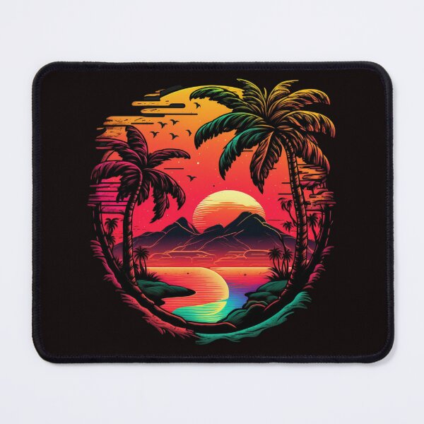 Palm tree mountain view sunset art, Vibrant sunset Palm Tree Art Sticker  for Sale by AILaboratory21