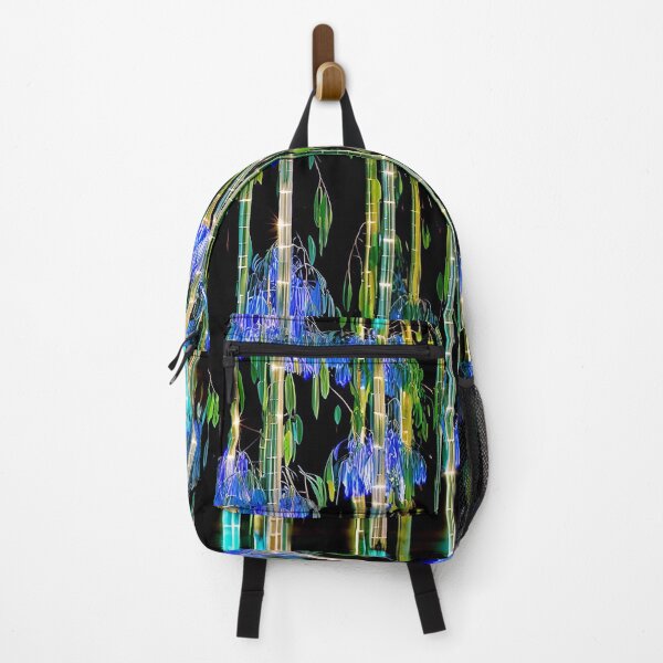Item preview, night, blue, glowing bamboo , glowing leaves, vertical stripe, floral print, neon designed and sold by Maria Mihailova.