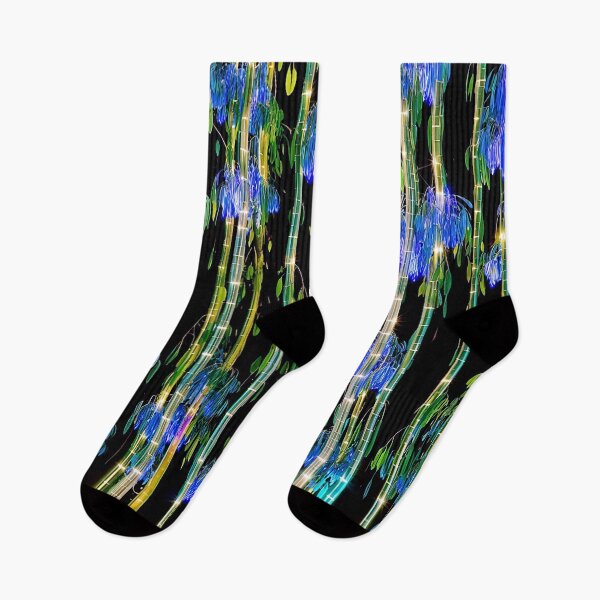 Item preview, night, blue, glowing bamboo , glowing leaves, vertical stripe, floral print, neon designed and sold by Maria Mihailova.