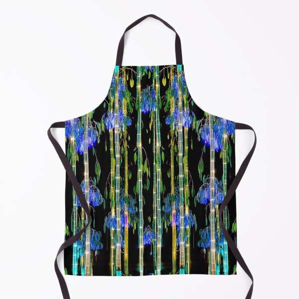 Item preview, night, blue, glowing bamboo , glowing leaves, vertical stripe, floral print, neon designed and sold by Maria Mihailova.