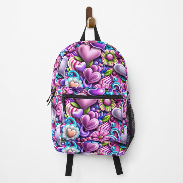 Item preview, Bright Hot Pink and Purples Floral Heart pattern designed and sold by Mumzy2many.