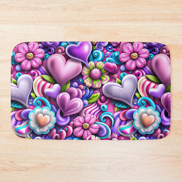 Item preview,  Bright Hot Pink and Purples  Floral Heart pattern designed and sold by Mumzy2many.