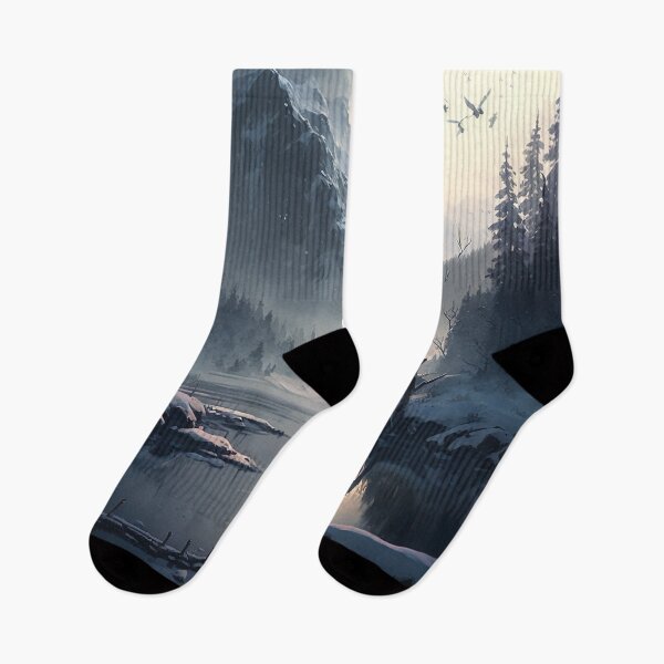 Item preview, Landscape of winter lake in mountain valley designed and sold by UmagineArts.