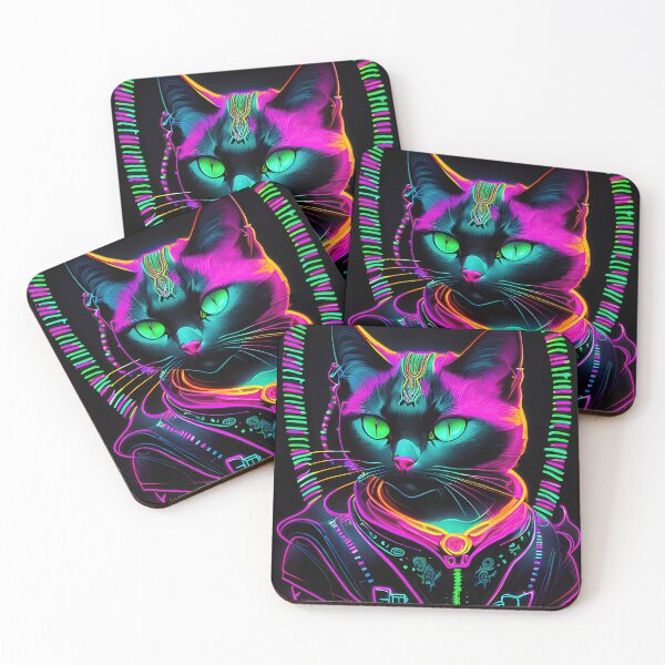 Item preview, #F102: The Colorful Cool Cat In Jacket, Neon Sketch designed and sold by FarStarL33.