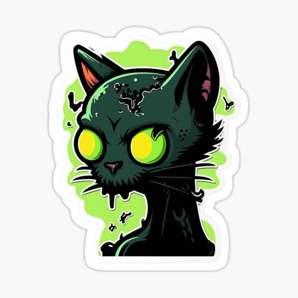 Zombie Cat Sticker Green Eyes, Cute, Creepy, Spooky, Black Cat, Kitten,  Freaky, Stickers Sticker for Sale by CHIKMI