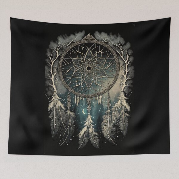Item preview, Teal Glow Cream Dreamcatcher - Native American Spiritual Symbol Dream Protection designed and sold by Dragonstrom.