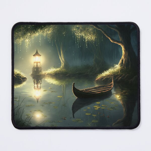 Item preview, Glowing Lantern Illuminates Magical Pond with Small Boat designed and sold by Dragonstrom.