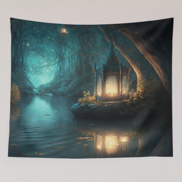 Item preview, Enchanted Lantern Illuminates Magical Pond in a Fairytale Forest designed and sold by Dragonstrom.
