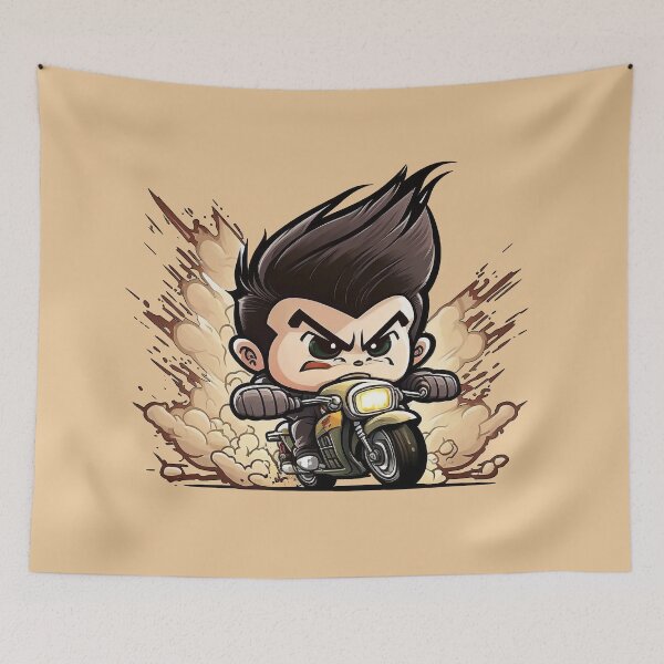 Item preview, Angry chibi biker speeding with his motorcycle designed and sold by Jarmo Piironen.