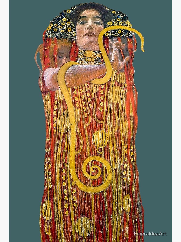 Hygieia by Gustav Klimt, cutout version, famous masterpiece, gold and red  colors